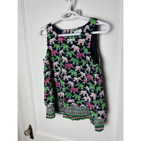Crown & Ivy Tank Top Blouse Women's Petite Small Elephant Pink Green Preppy - Picture 2 of 6